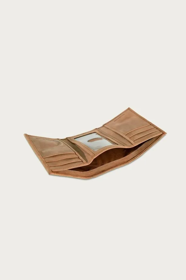 Men Lucky Brand Bags and Wallets Flag Embossed Leather Trifold Wallet Medium Brown