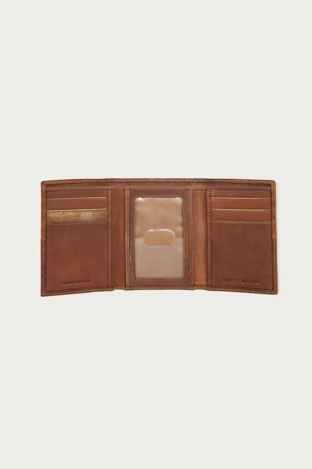 Men Lucky Brand Bags and Wallets Plaid Embossed Leather Card Case Dark Brown