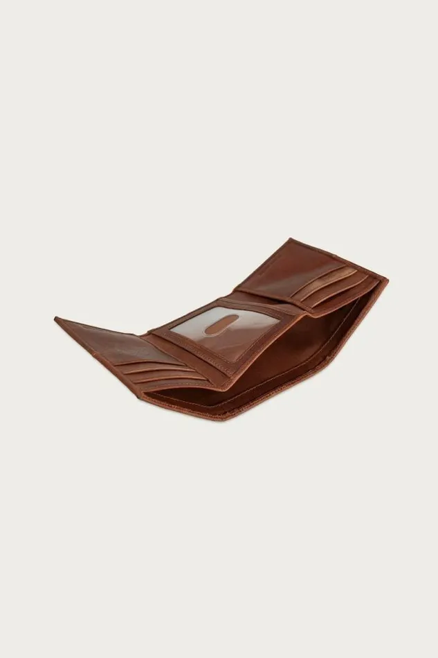 Men Lucky Brand Bags and Wallets Plaid Embossed Leather Card Case Dark Brown