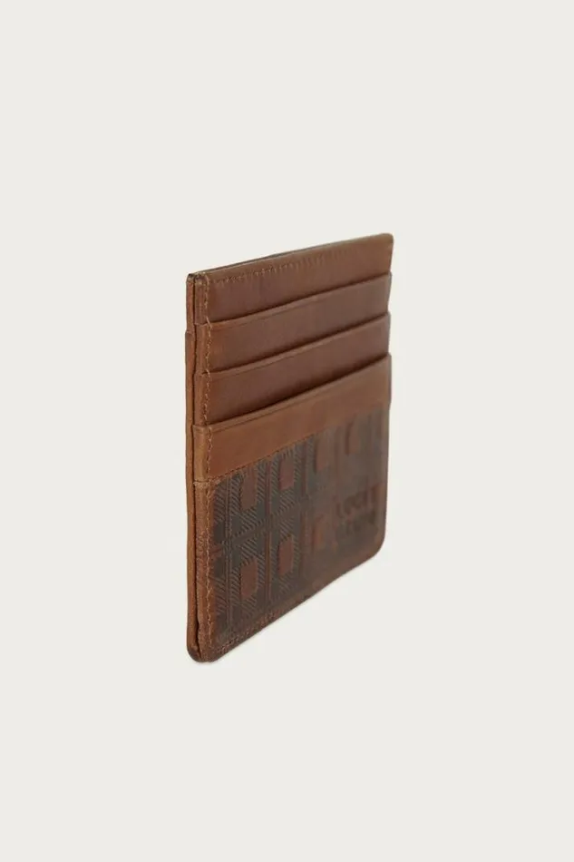 Men Lucky Brand Bags and Wallets Plaid Embossed Leather Trifold Wallet Dark Brown