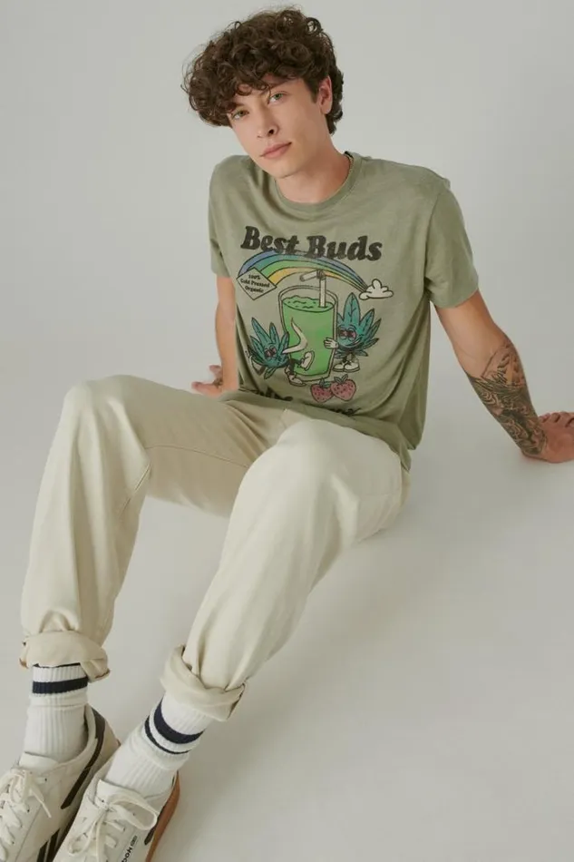 Men Lucky Brand Graphic Tees Best Buds Juice Oil Green