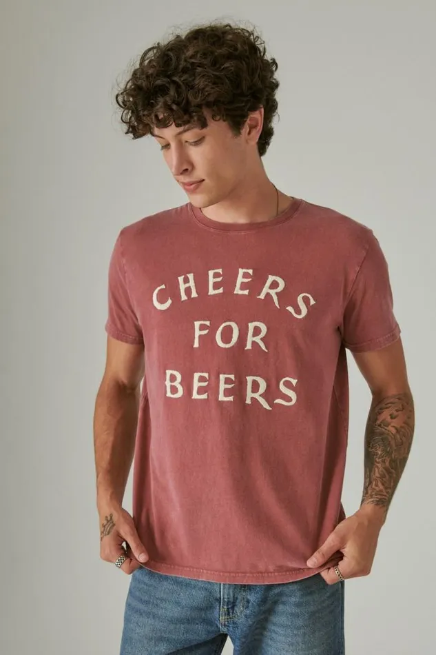 Men Lucky Brand Graphic Tees Cheers Ruby Wine
