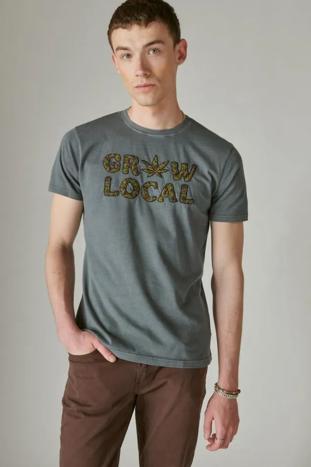 Men Lucky Brand Graphic Tees Grow Local Tee Ombre Blue