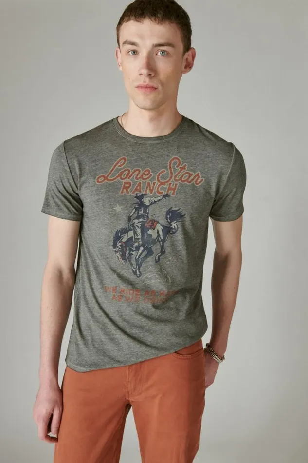 Men Lucky Brand Graphic Tees Lone Star Ranch Tee Jet Black