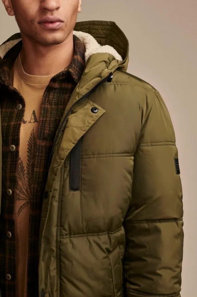 Men Lucky Brand Jackets and Outerwear Davis Hooded Puffer Medium Dark Green