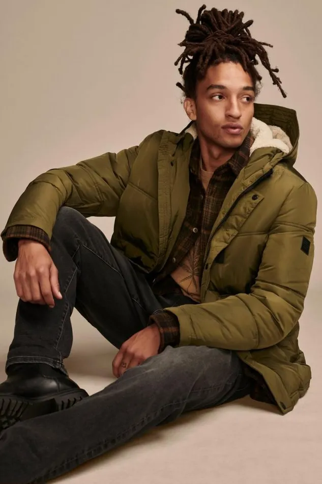 Men Lucky Brand Jackets and Outerwear Davis Hooded Puffer Medium Dark Green