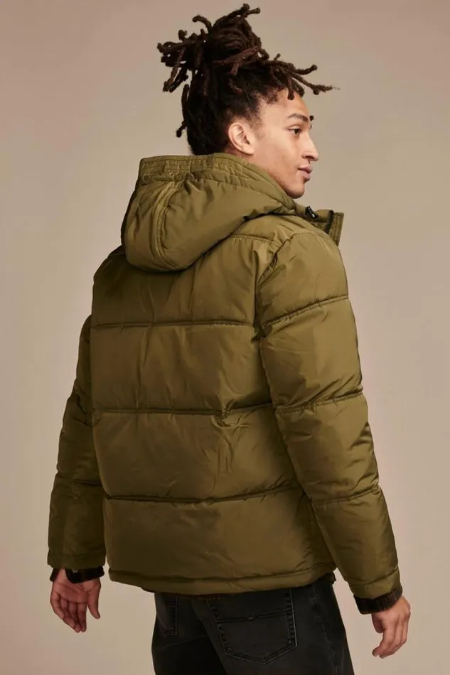 Men Lucky Brand Jackets and Outerwear Davis Hooded Puffer Medium Dark Green