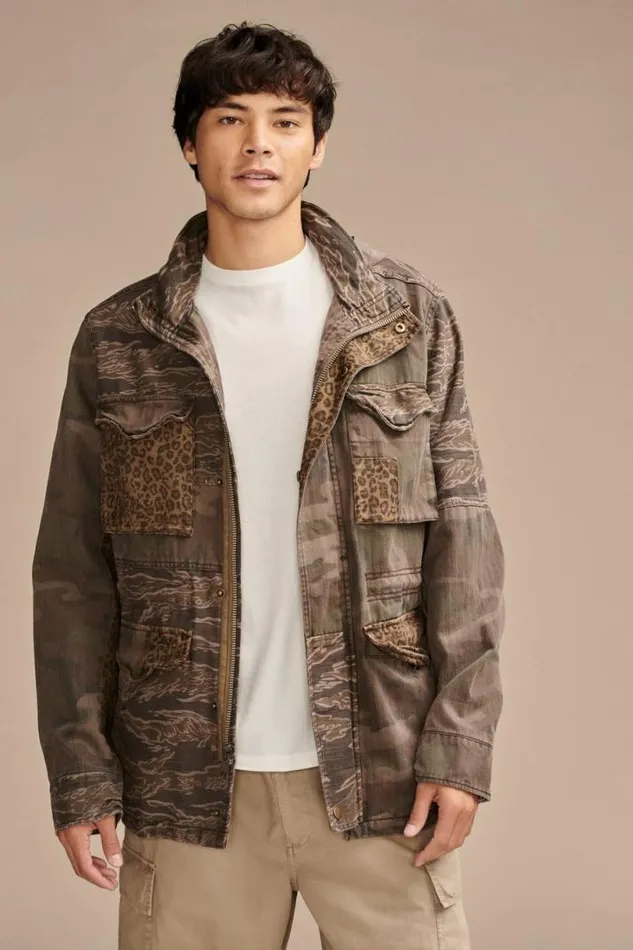 Men Lucky Brand Jackets and Outerwear Patchwork Camo Field Jacket Camo Multi