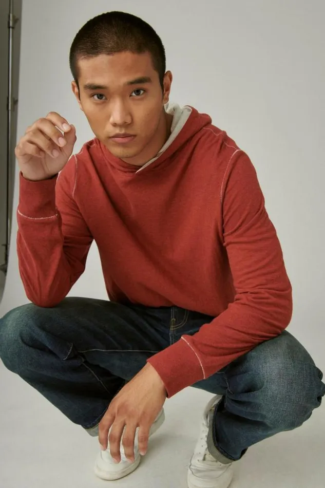 Men Lucky Brand Shirts and Tops Duo Fold Hoodie 636 Red