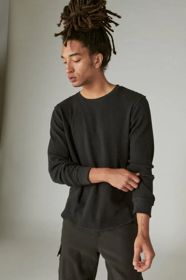 Men Lucky Brand Shirts and Tops Garment Dye Thermal Crew Jet Black