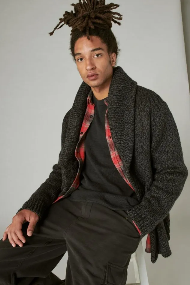 Men Lucky Brand Shirts and Tops Garment Dye Thermal Crew Jet Black