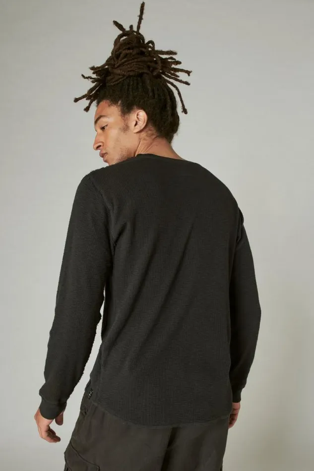 Men Lucky Brand Shirts and Tops Garment Dye Thermal Crew Jet Black