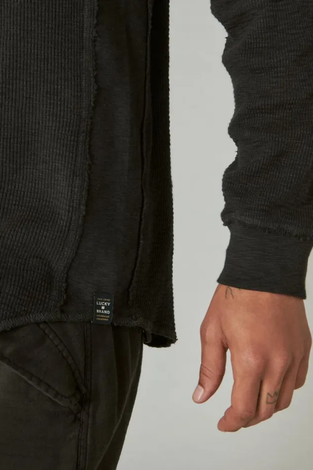 Men Lucky Brand Shirts and Tops Garment Dye Thermal Crew Jet Black