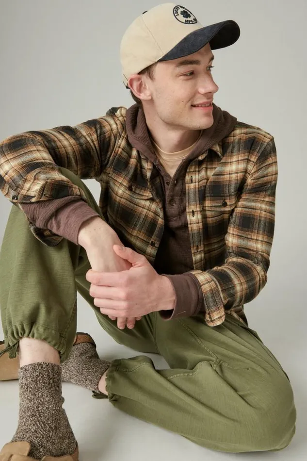 Men Lucky Brand Shirts and Tops Garment Dye Thermal Hoodley Seal Brown