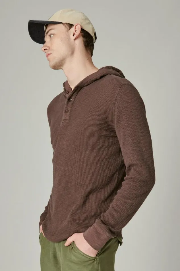 Men Lucky Brand Shirts and Tops Garment Dye Thermal Hoodley Seal Brown