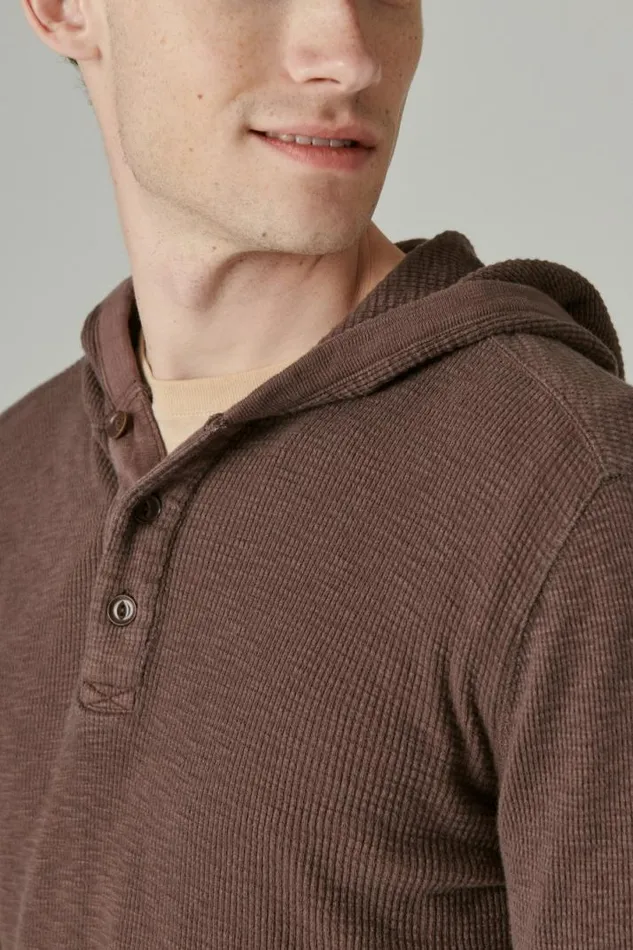 Men Lucky Brand Shirts and Tops Garment Dye Thermal Hoodley Seal Brown
