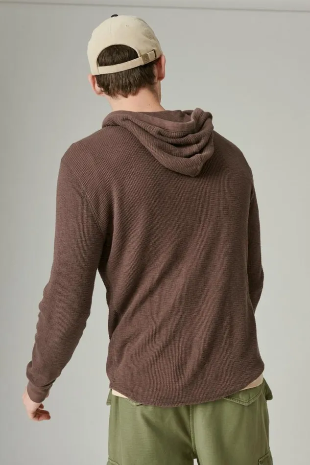 Men Lucky Brand Shirts and Tops Garment Dye Thermal Hoodley Seal Brown
