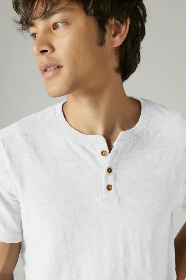Men Lucky Brand Shirts and Tops Linen Short Sleeve Henley Bright White