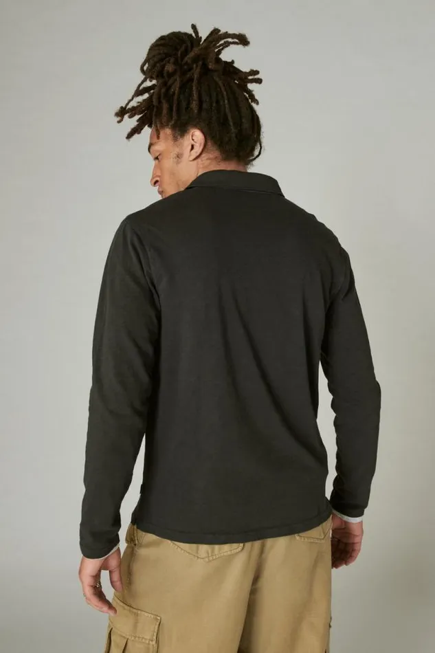 Men Lucky Brand Shirts and Tops Weekend Slub Jersey Long Sleeve Polo Jet Black