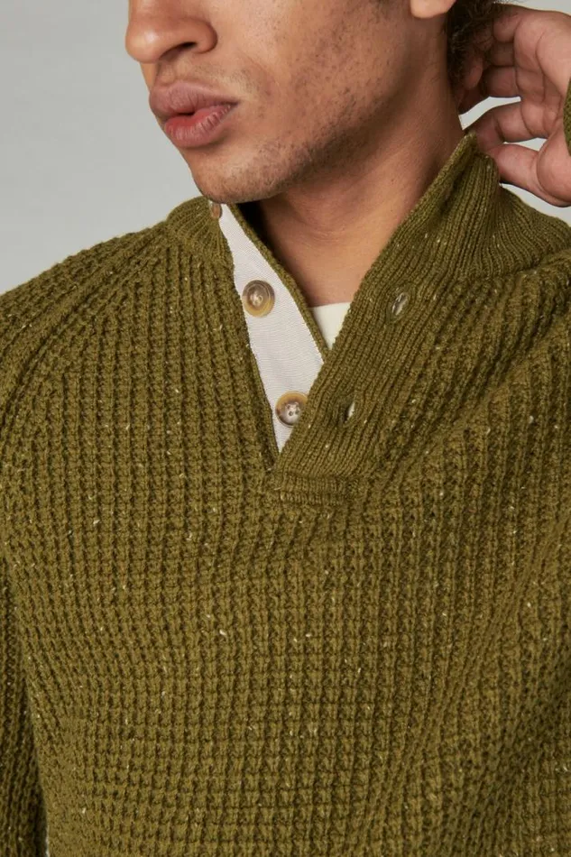 Men Lucky Brand Sweaters Nep Mock Neck Sweater Dark Olive Tweed