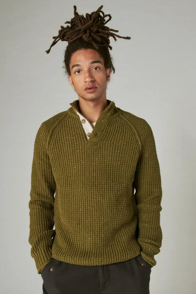 Men Lucky Brand Sweaters Nep Mock Neck Sweater Dark Olive Tweed