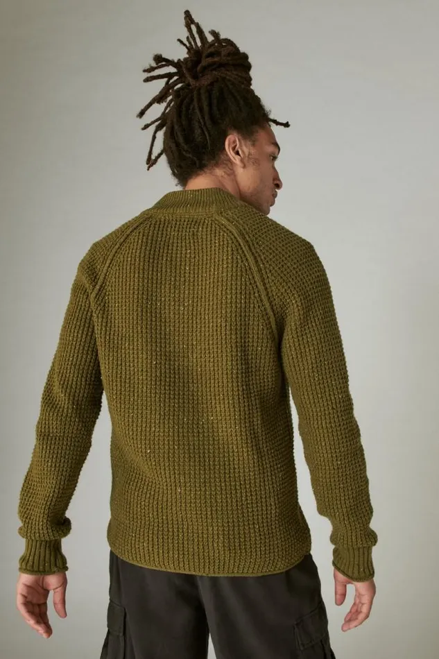 Men Lucky Brand Sweaters Nep Mock Neck Sweater Dark Olive Tweed