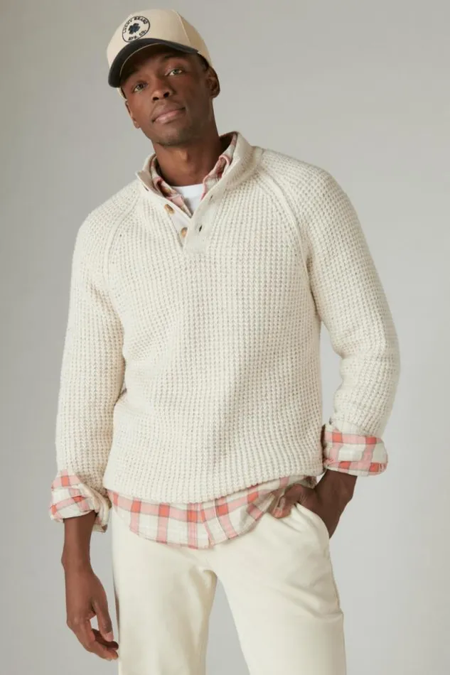 Men Lucky Brand Sweaters Nep Mock Neck Sweater Whisper White Tweed
