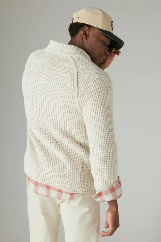 Men Lucky Brand Sweaters Nep Mock Neck Sweater Whisper White Tweed