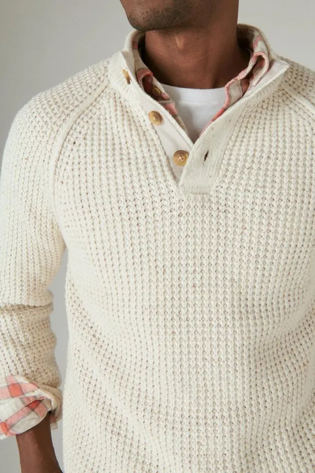 Men Lucky Brand Sweaters Nep Mock Neck Sweater Whisper White Tweed