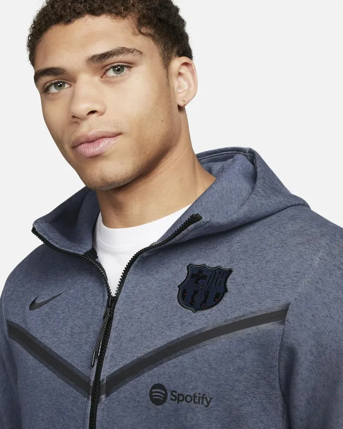 Men Nike Hoodies And Sweatshirts FC Barcelona Tech Fleece Windrunner Third Thunder Blueblack