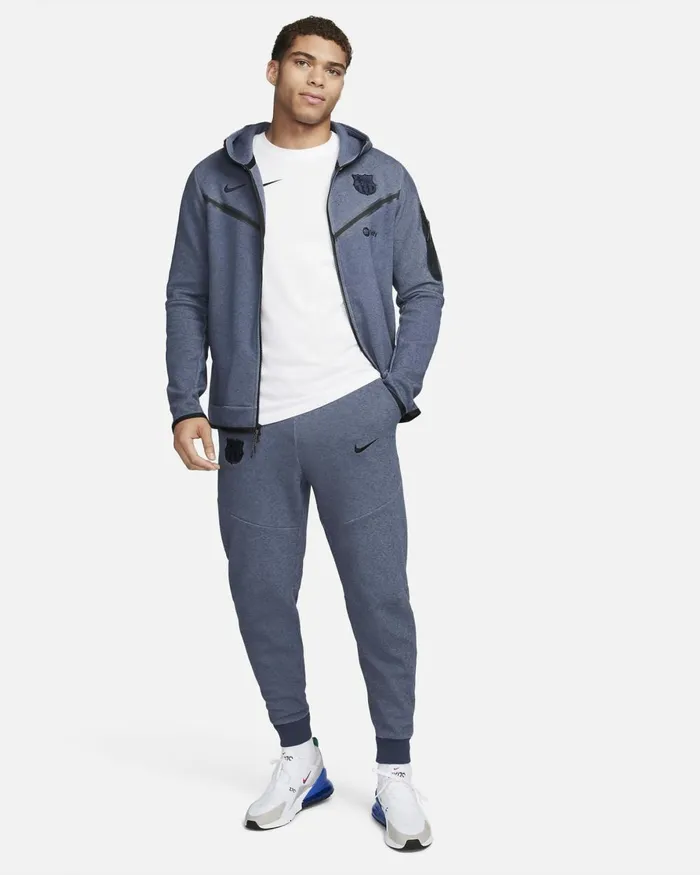 Men Nike Hoodies And Sweatshirts FC Barcelona Tech Fleece Windrunner Third Thunder Blueblack