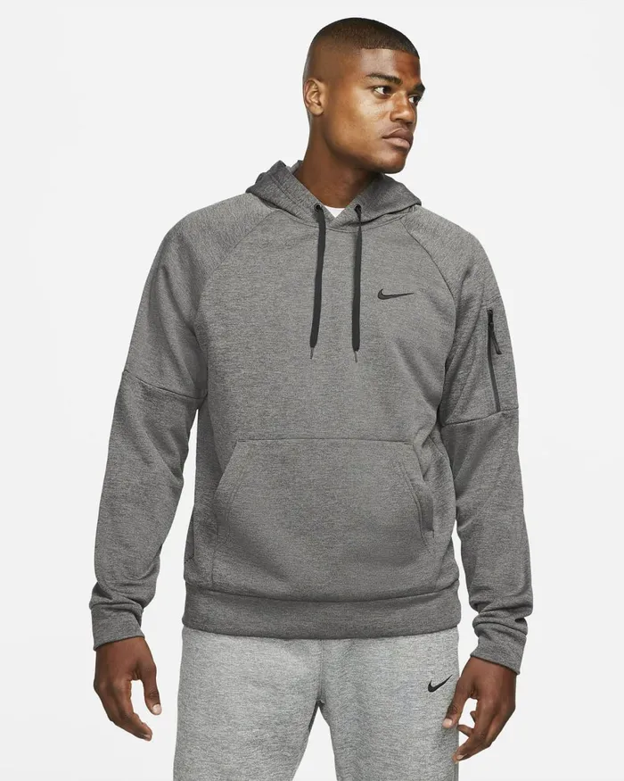 Men Nike Hoodies And Sweatshirts Therma Charcoal Heatherdark Smoke Greyblack