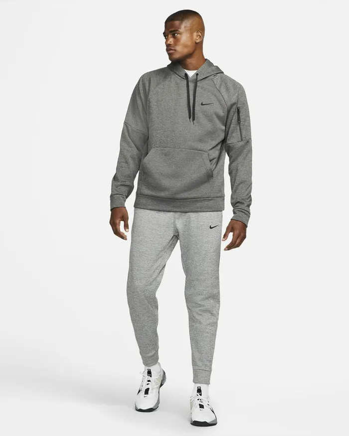 Men Nike Hoodies And Sweatshirts Therma Charcoal Heatherdark Smoke Greyblack