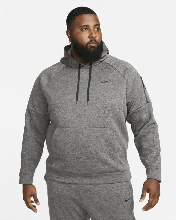 Men Nike Hoodies And Sweatshirts Therma Charcoal Heatherdark Smoke Greyblack
