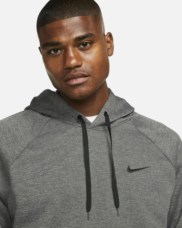 Men Nike Hoodies And Sweatshirts Therma Charcoal Heatherdark Smoke Greyblack