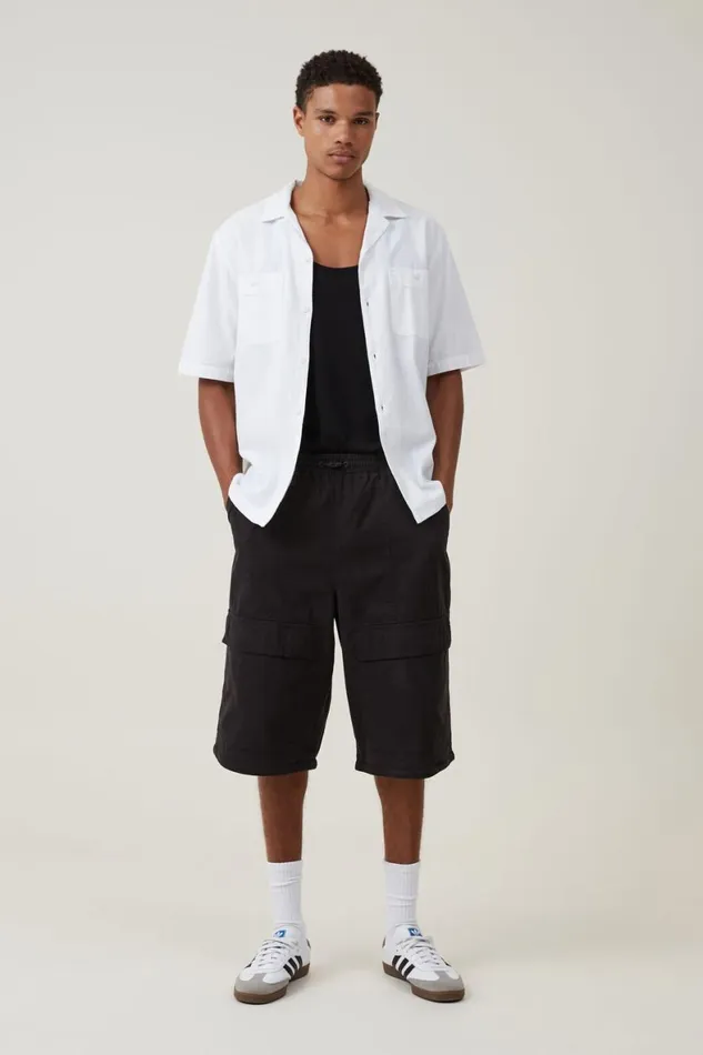 Men Pants Cotton On Parachute Super Baggy Pant Black Zip Off