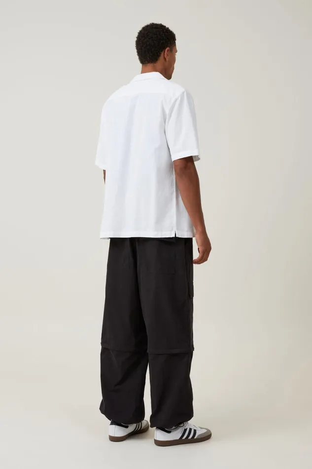 Men Pants Cotton On Parachute Super Baggy Pant Black Zip Off