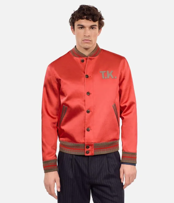 Men Red Satin Jacket With Patches THE KOOPLES Coats and Jackets