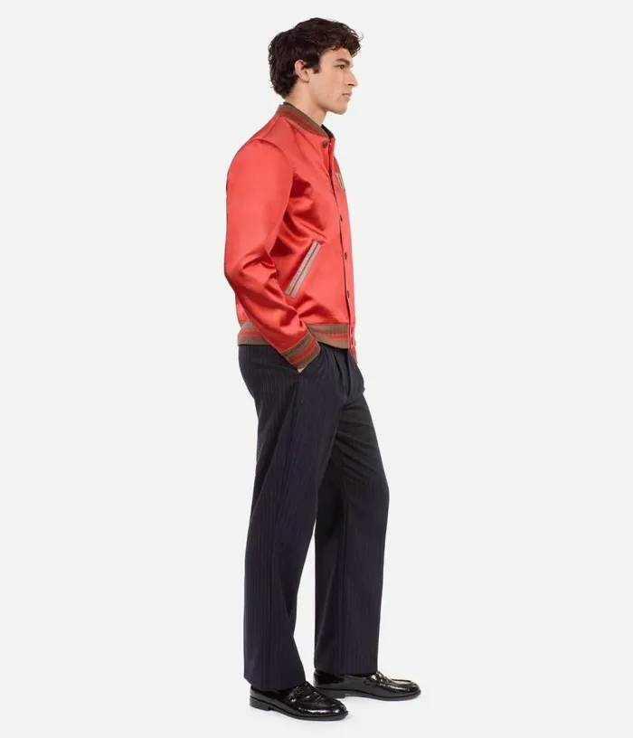 Men Red Satin Jacket With Patches THE KOOPLES Coats and Jackets
