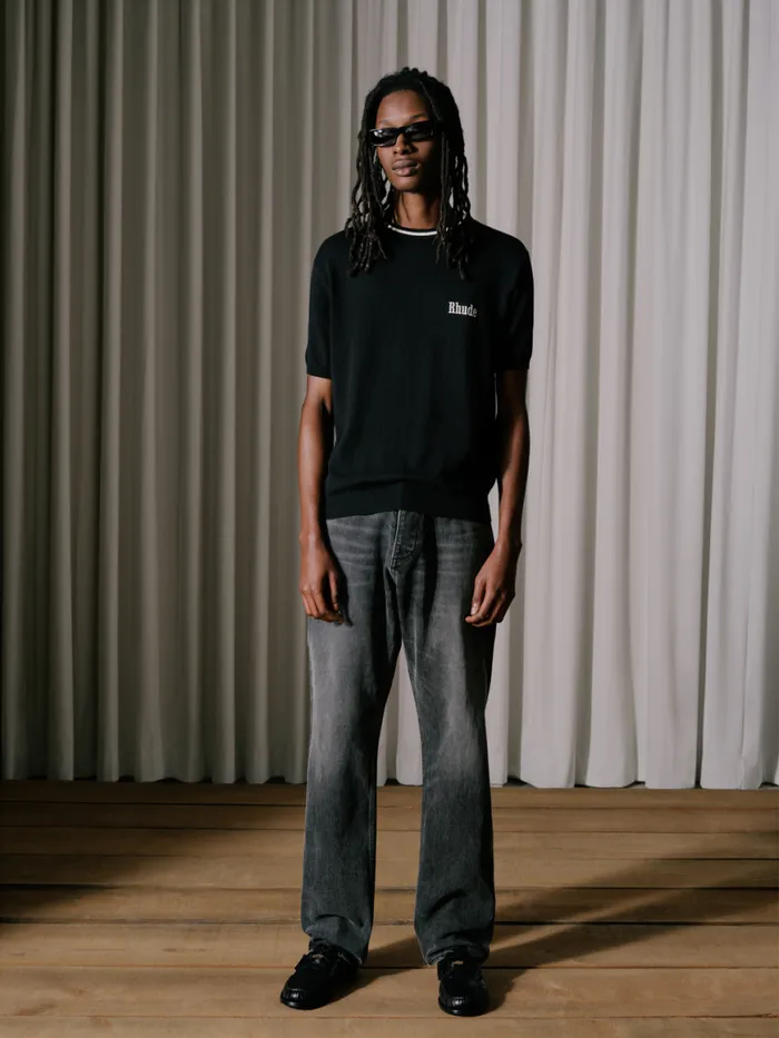 Men Rhude Luxe Knitwear LOGO KNIT TEE Blackivory