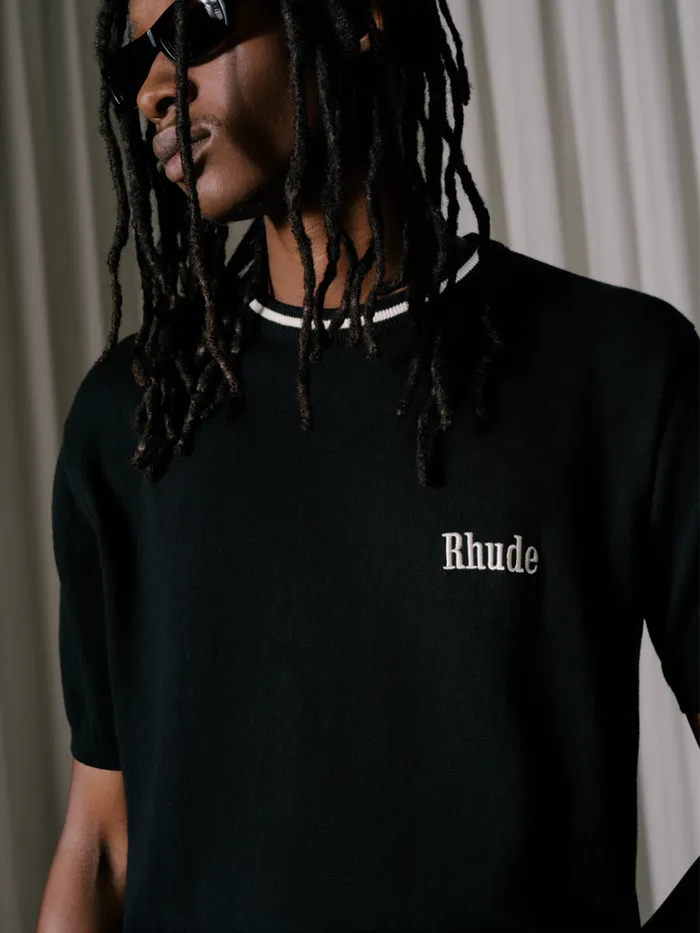 Men Rhude Luxe Knitwear LOGO KNIT TEE Blackivory