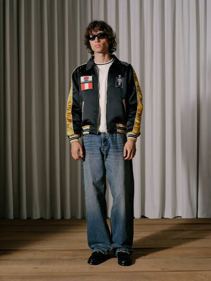 Men Rhude Outerwear LE SOLEIL SATIN BOMBER Blackmustard