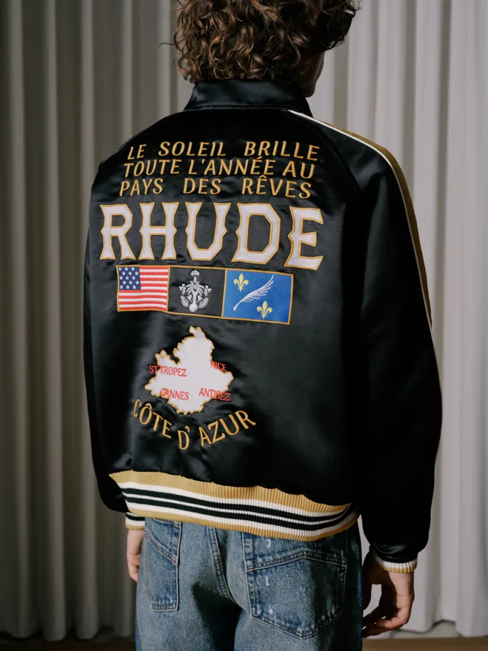 Men Rhude Outerwear LE SOLEIL SATIN BOMBER Blackmustard
