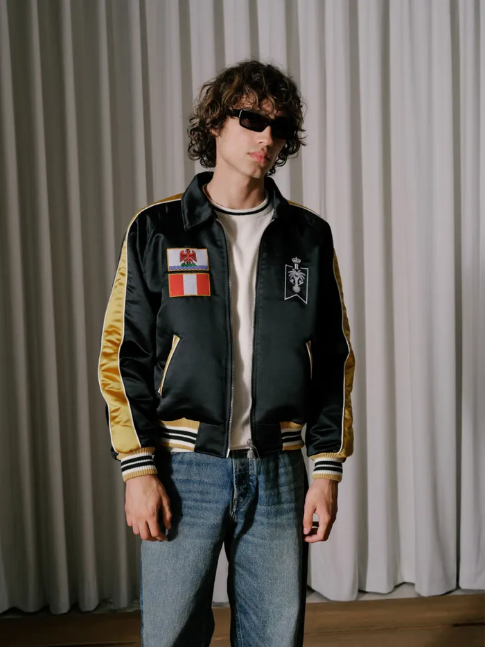 Men Rhude Outerwear LE SOLEIL SATIN BOMBER Blackmustard