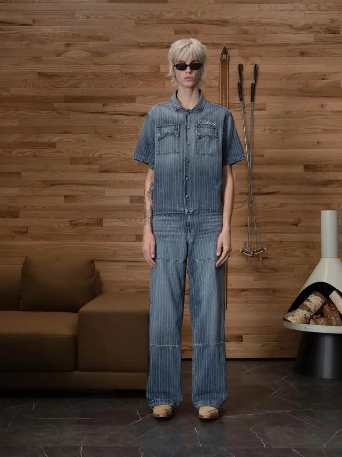 Men Rhude Pants WABASH DENIM REZA DOUBLE KNEE Indigo