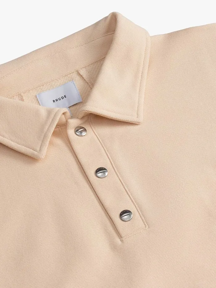Men Rhude Shirts PIQUE SNAP SHORT SLEEVE POLO Cream