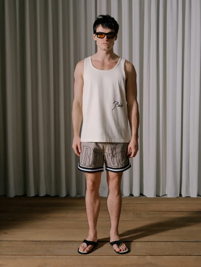 Men Rhude Shorts BASKETBALL SWIM TRUNKS Khakiwhite