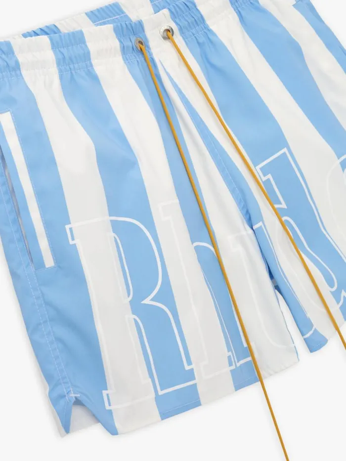 Men Rhude Shorts LOGO STRIPED TRUNKS Whitelight Blue