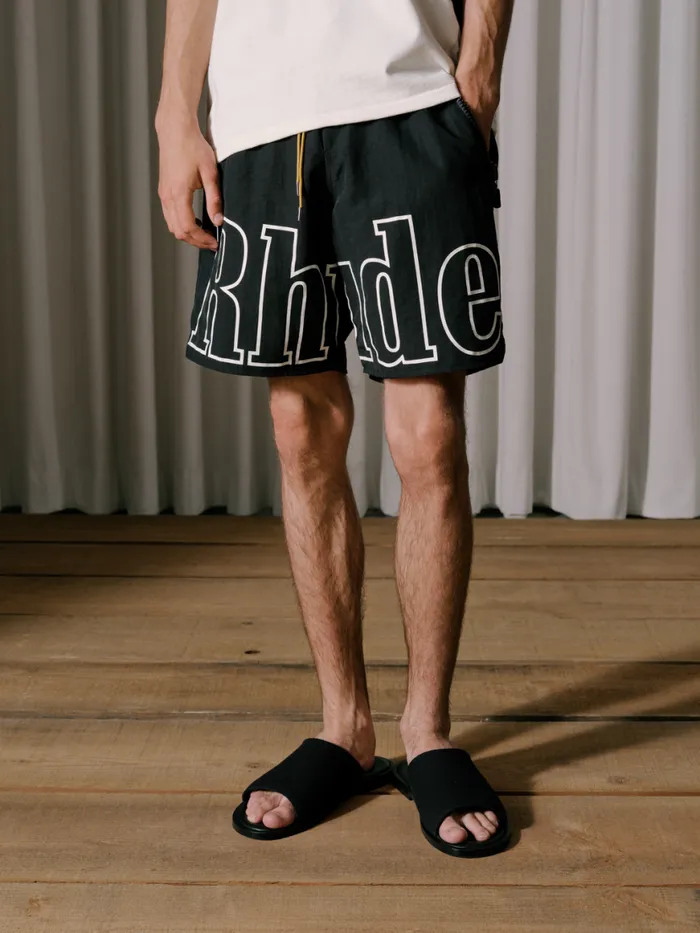 Men Rhude Shorts RH LOGO SHORTS Blackwhite