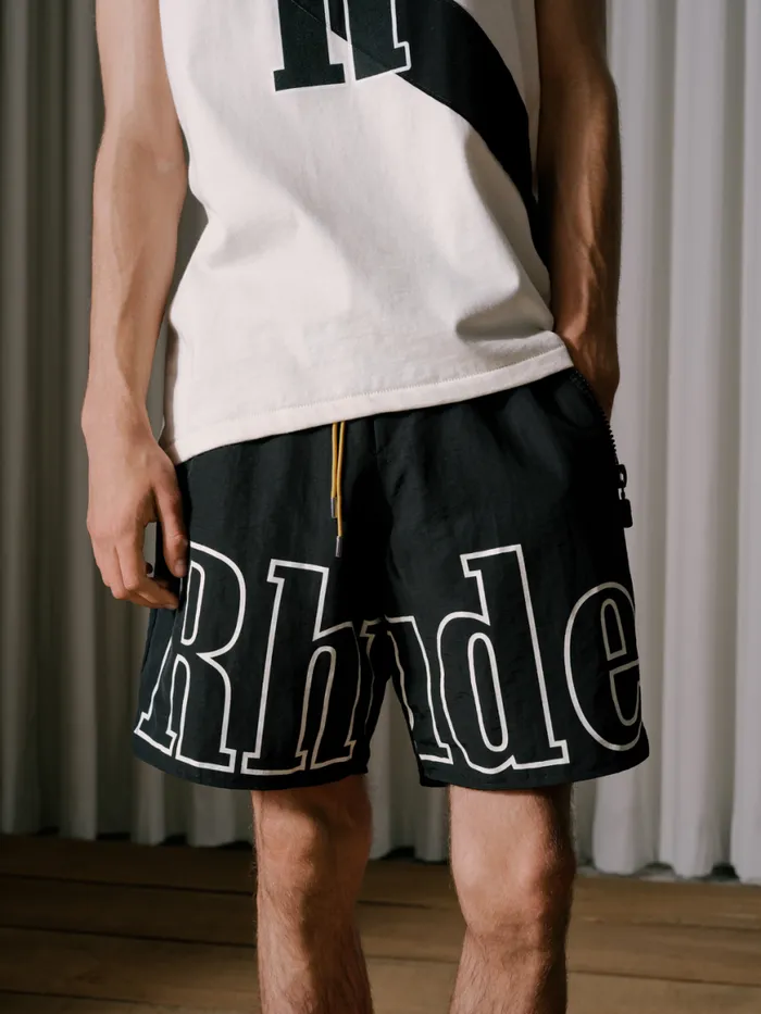 Men Rhude Shorts RH LOGO SHORTS Blackwhite